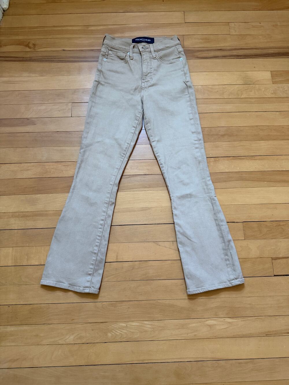 Veronica Beard Carolina Flare Jeans Size 24 Stone Khaki High Rise Ankle Crop EUC